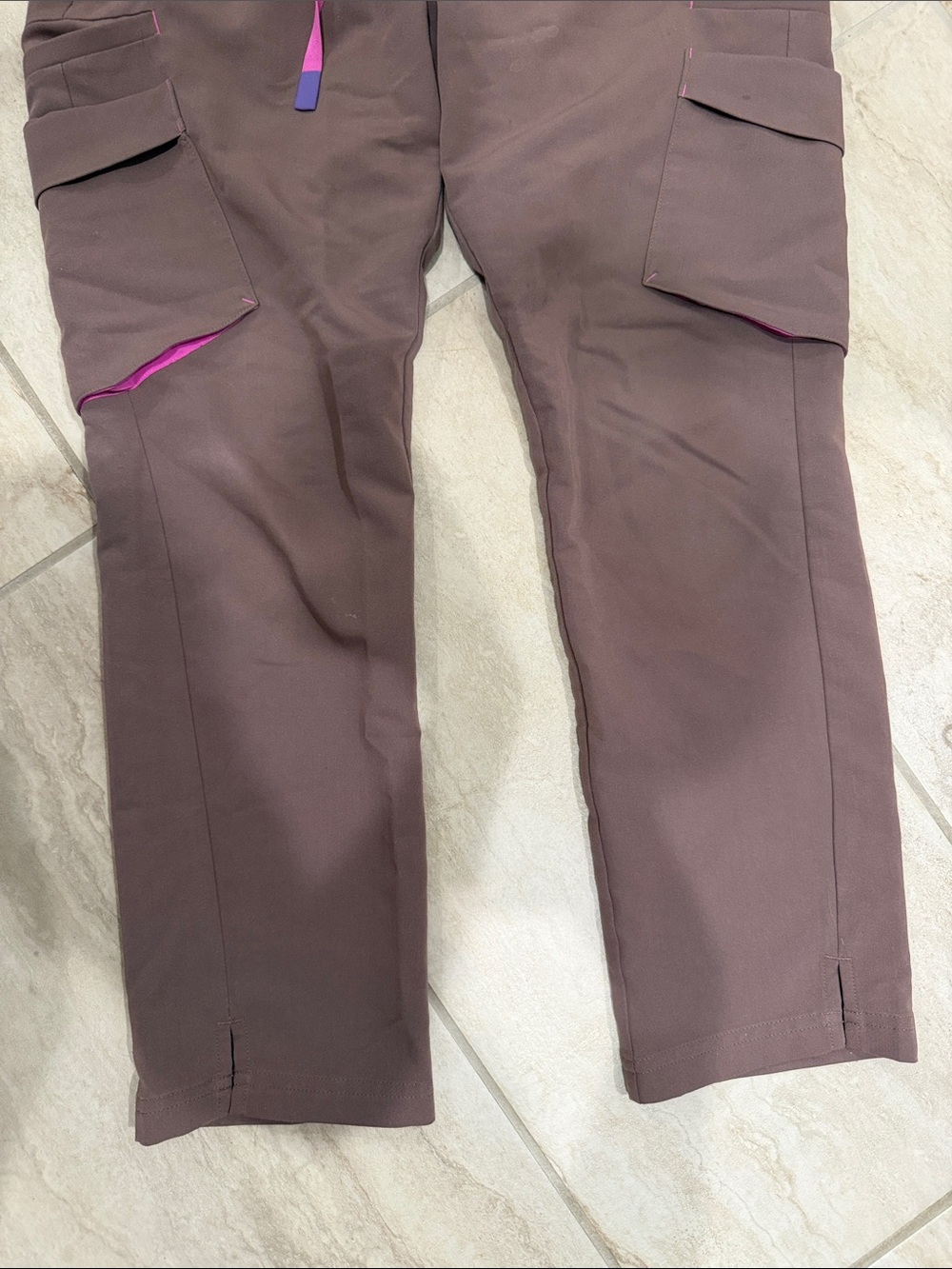 Figs Brown Cargo Jogger Pants with Pink Drawstring - Picture 3 of 5